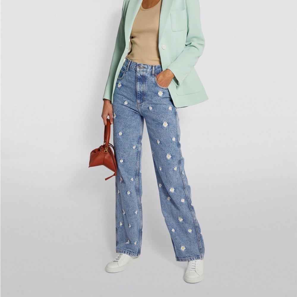 Sandro Flower Embroidered Ankle Jeans in Blue Jean Size 40